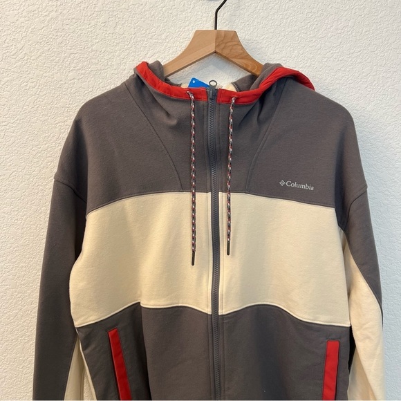 NWT Columbia Zip Up Gray Cream Red Hoodie with Logo- Size XL - Picture 6 of 16